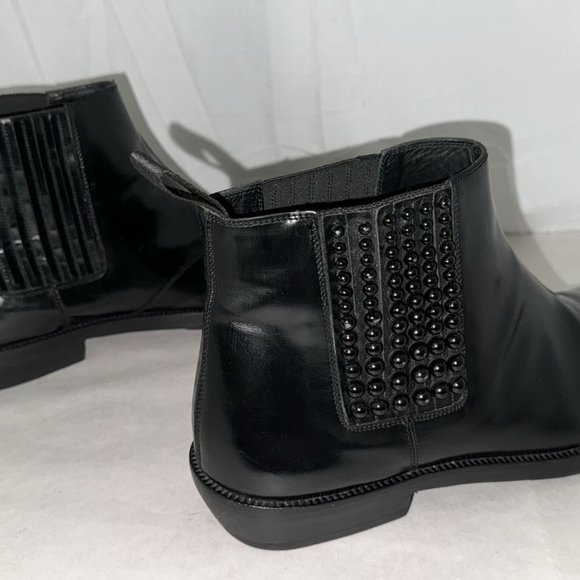 US 9 Sergio Rossi Mad in ITALY Men Black Scudded Leather Biker Moto Riding Boots
